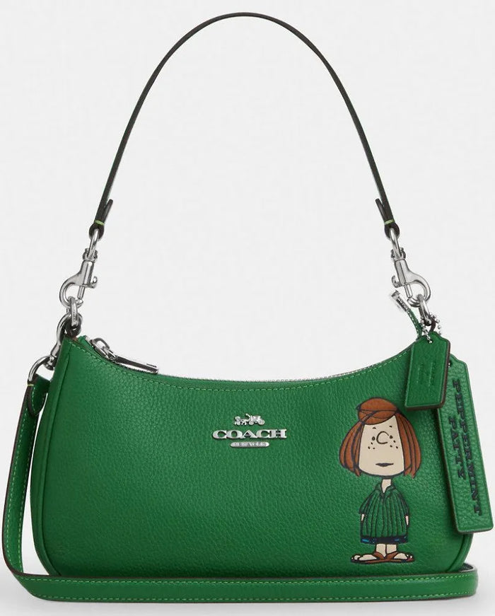 COACH Peanuts Teri Peppermint Patty Kelly Green Leather Shoulder Bag CBJ77 NWT