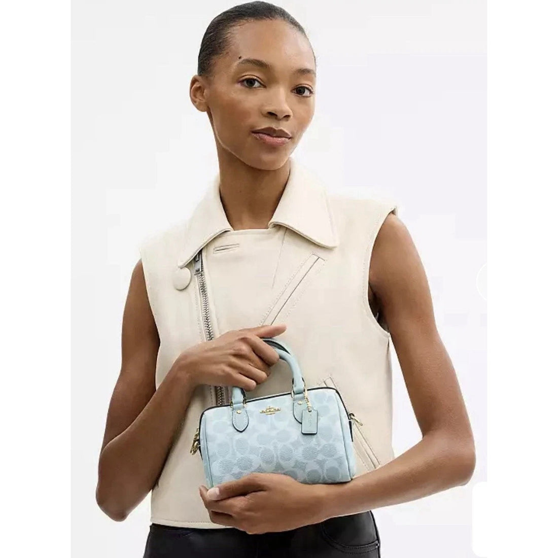 B2-15 Coach Mini Rowan Crossbody Bag In Signature Canvas/Gold/Light Blue CEY63