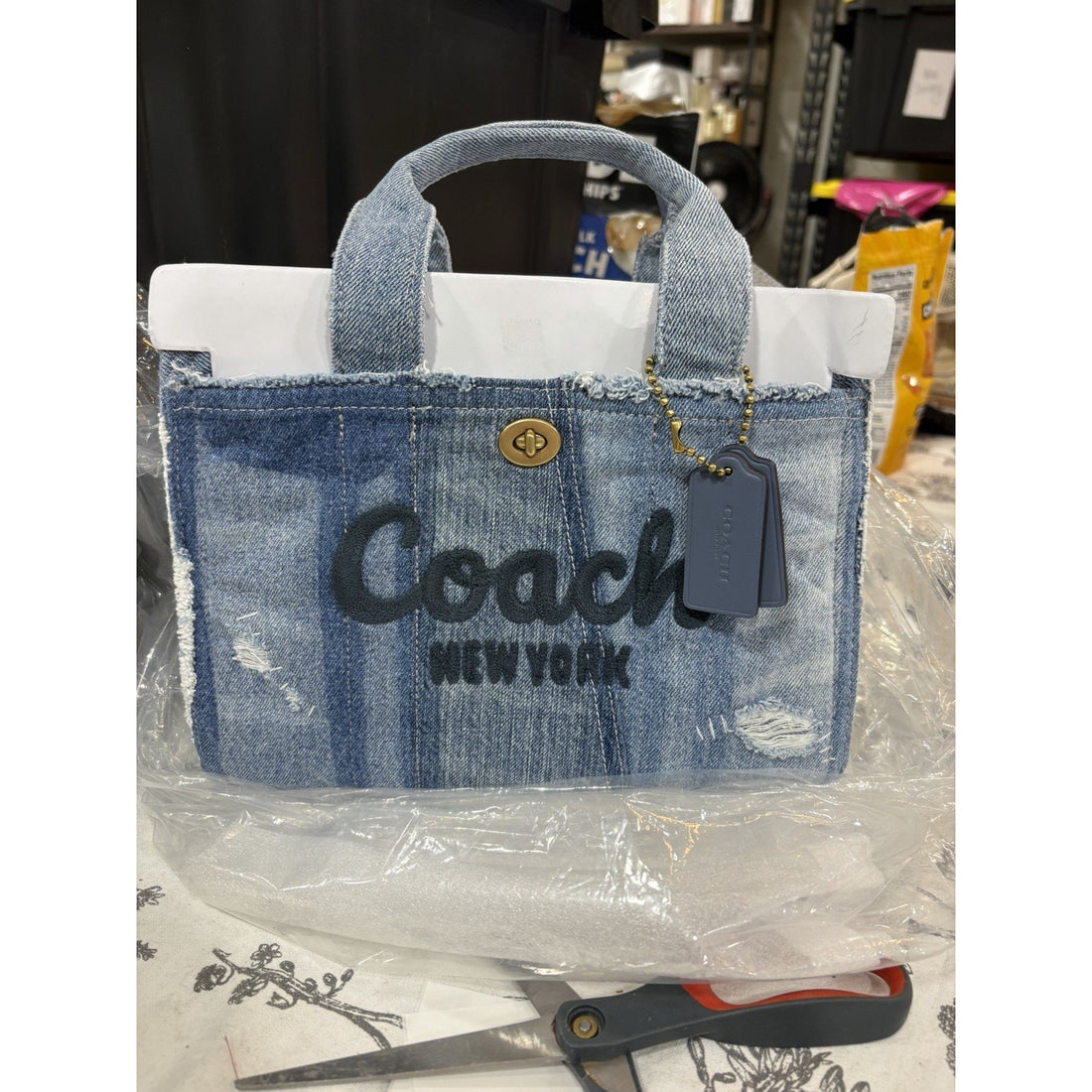 B17-005 Coach Cargo Tote Bag 26 Crossbody Repurposed Denim Patchwork CCX13 NWT