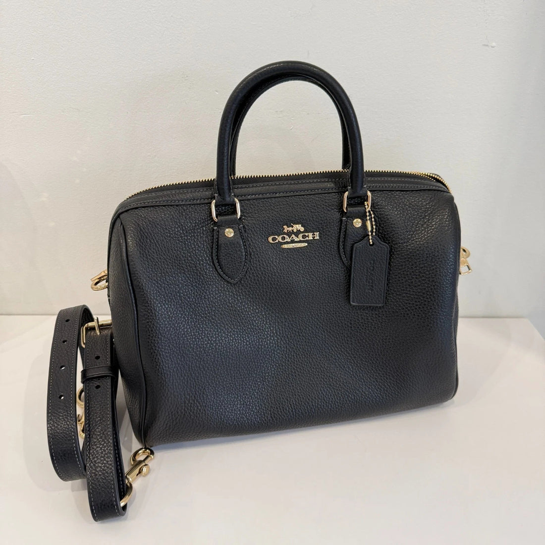 B6-003 NWT Coach Rowan Large Satchel Bag CES11 pebbled leather/Gold/Black
