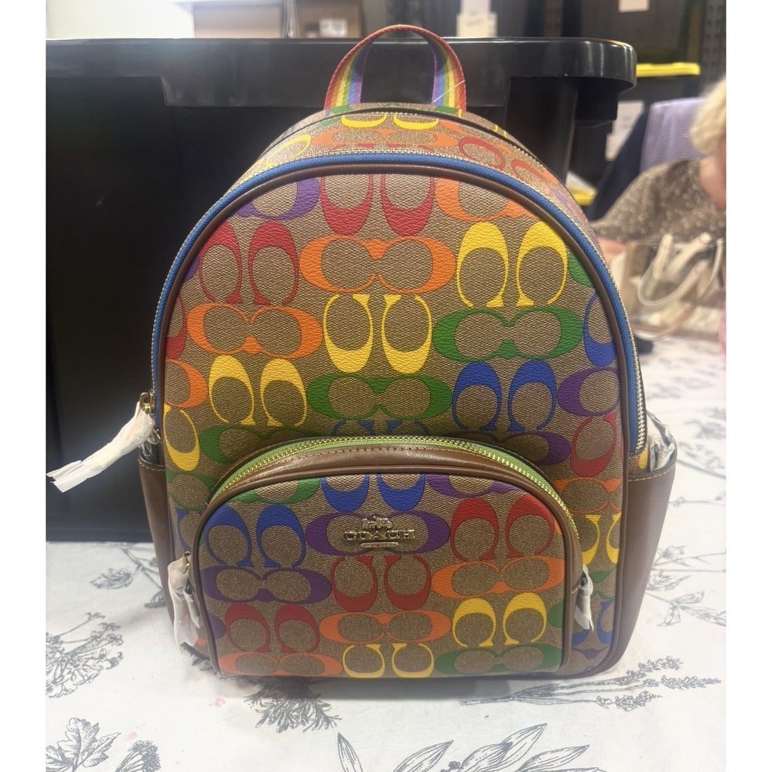 B17-002 NWT Coach CA140 Medium Backpack - Rainbow Multi Color Signature Canvas
