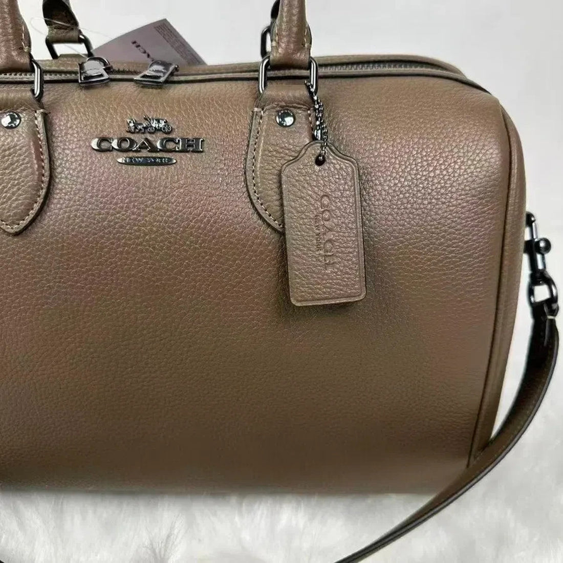 B6-005 NWT Coach Large Rowan Satchel in Dark Stone Leather, CV960