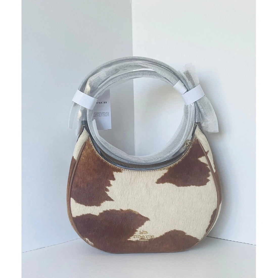 B6-007 NWT Coach Emily Cow Print Shoulder Bag CDX23 Brown Leather Crossbody