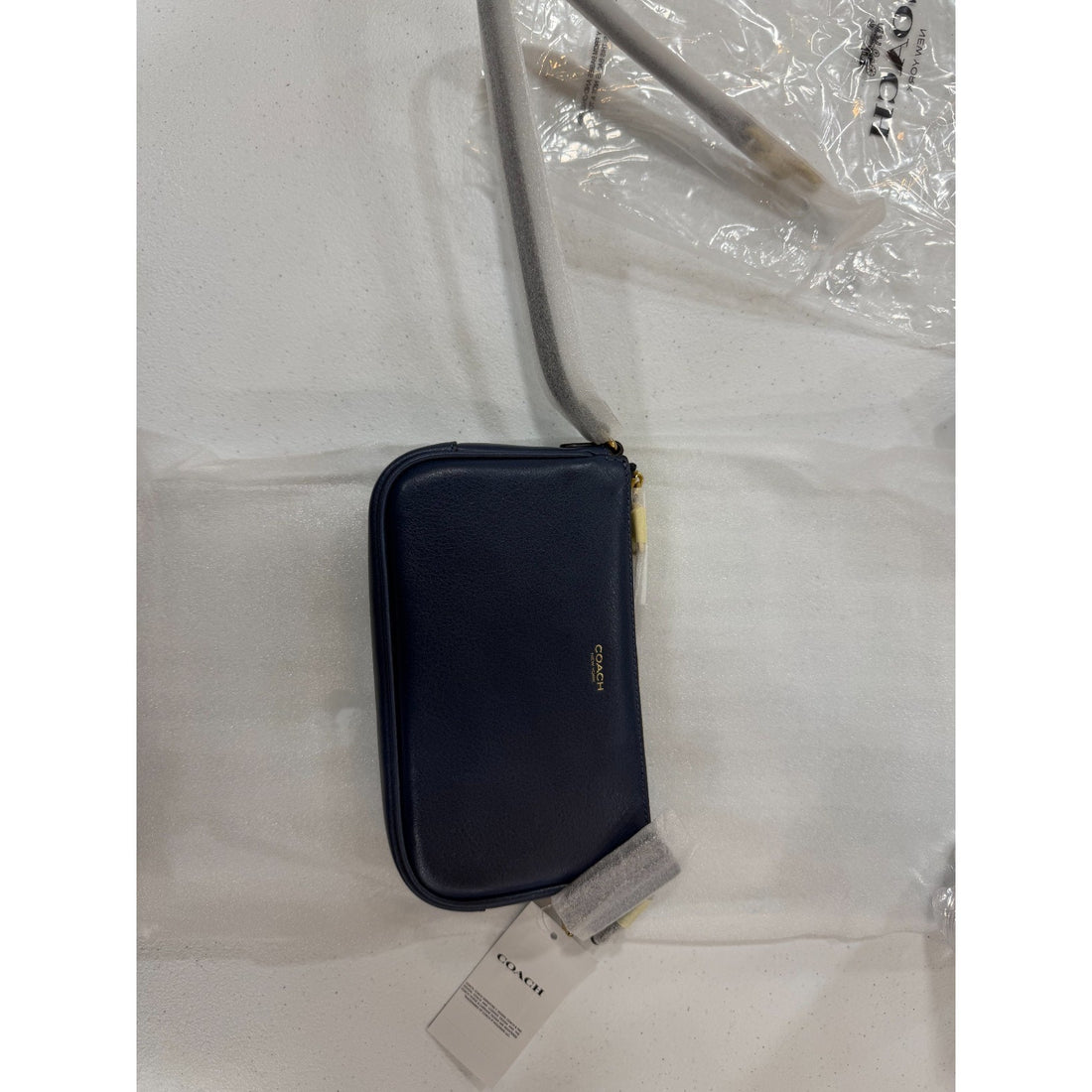 B3-002 NWT Coach Plaza Shoulder Bag Wristlet in Leather, Brass and Navy CCC41