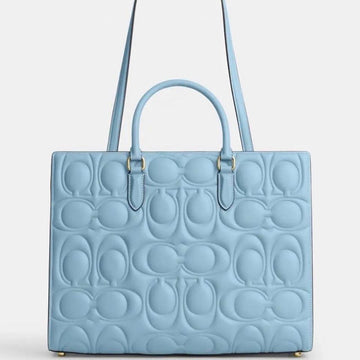 LF-12 NWT Coach Blue Embossed Maggie Large Tote