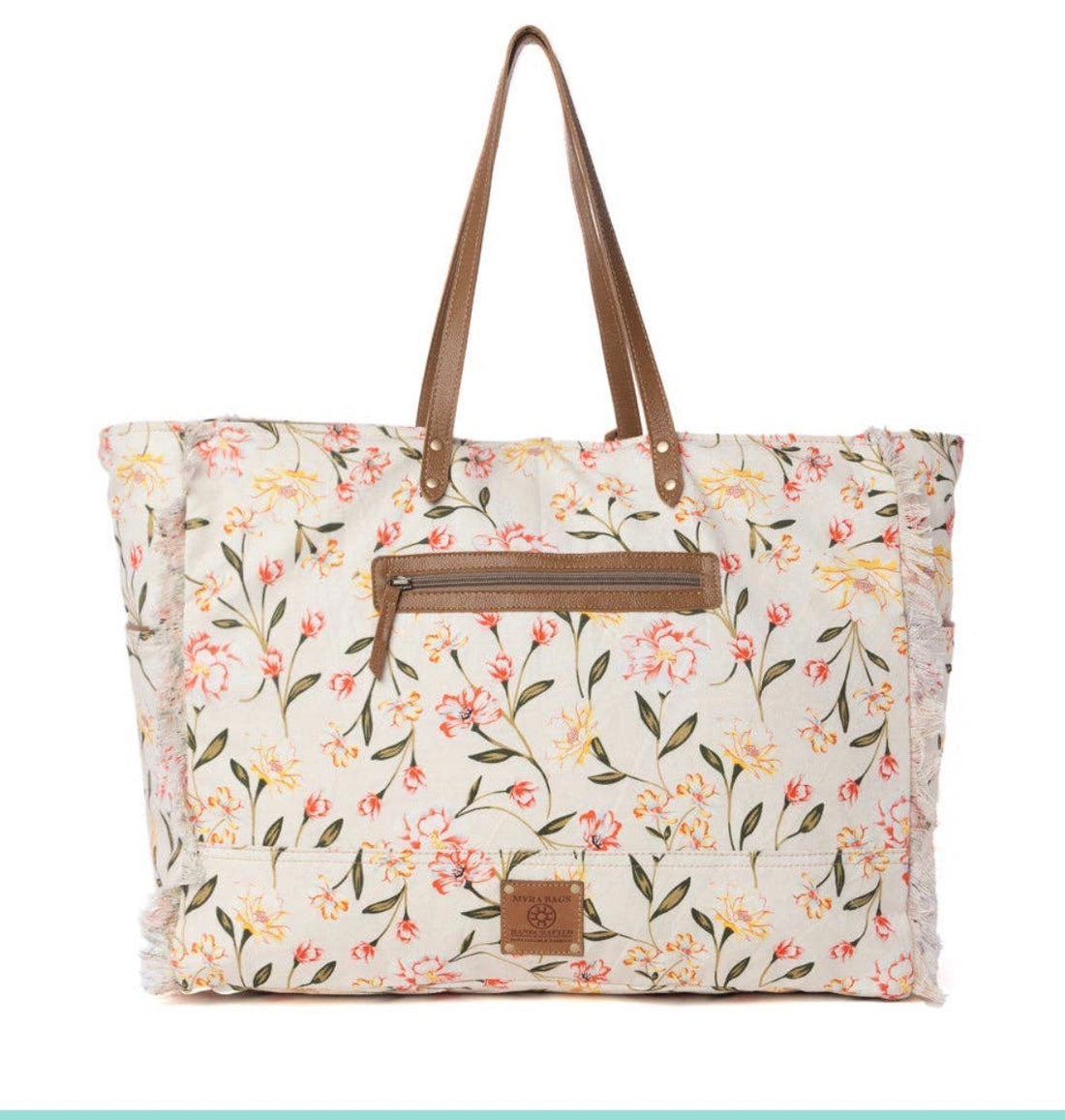 M35 Myra Bag - Brookside Cotton & Leather Weekender Bag in Blush Cream