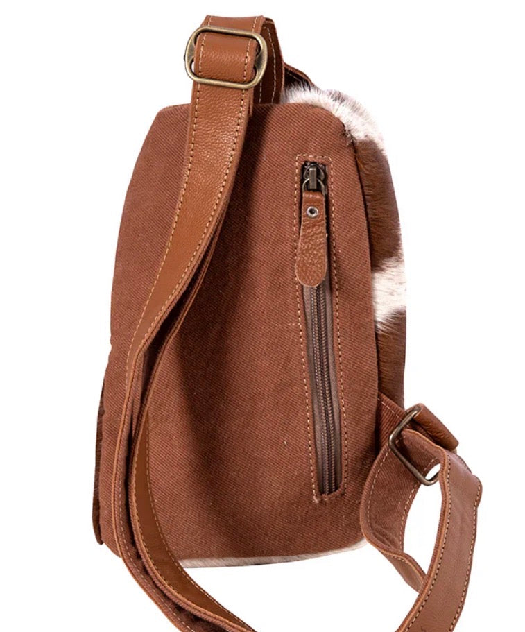 M36 Robnette Ranch Fanny-Pack Bag in Brown & White Hairon Hide Leather