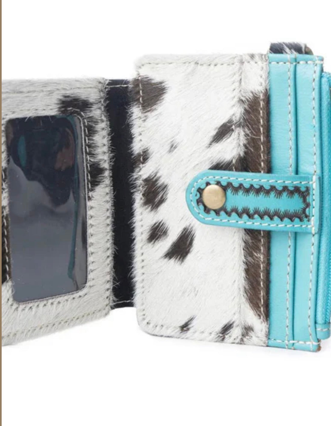 MA-35 Myra Leather Hand-tooled Wallet Credit Card Holder In Turquoise & Black & White