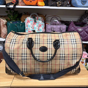 Vintage Burberrys Haymarket check Boston duffle bag front with shoulder strap