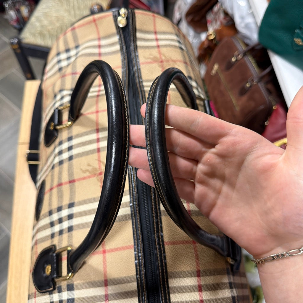 Burberrys duffle rolled black leather top handles