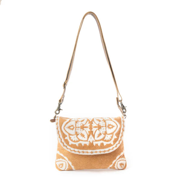 Myra Rose Canyon Sling Bag for Women Adjustable Strap Everyday Crossbody with Tribal Embroidery
