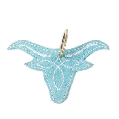 MA-12 Myra Longhorn Charm Leather Key Fob in Turquoise