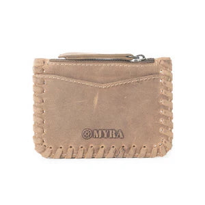 MA-04 Myra Leather Outlander Edge Western Embroided Credit Card Holder In Beige