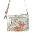Myra Florabelle Crossbody Bag in Peach Summer featuring a floral design and adjustable strap.