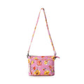 Myra Florabelle Crossbody Bag in Peach Summer, pink floral design, perfect for casual outings and beachside parties.