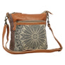 Myra Dizzy Circle Leather Shoulder Bag for Women â€“ Sunburst Floral Print, Adjustable Strap, Rustic Everyday Companion