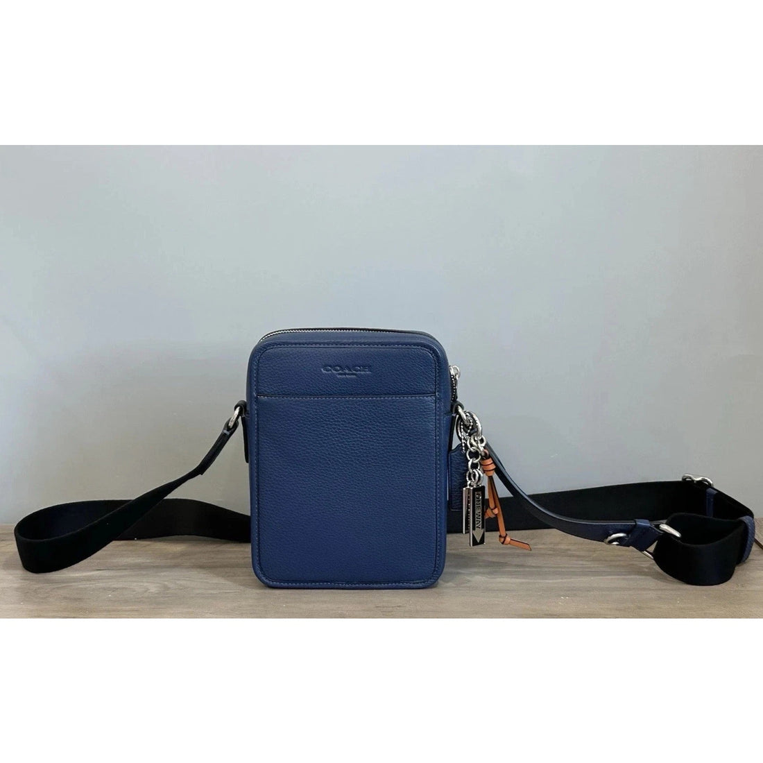 B4-006 NWT COACH Sullivan Crossbody Bag With Charms Leather Deep Blue Silver CEB93