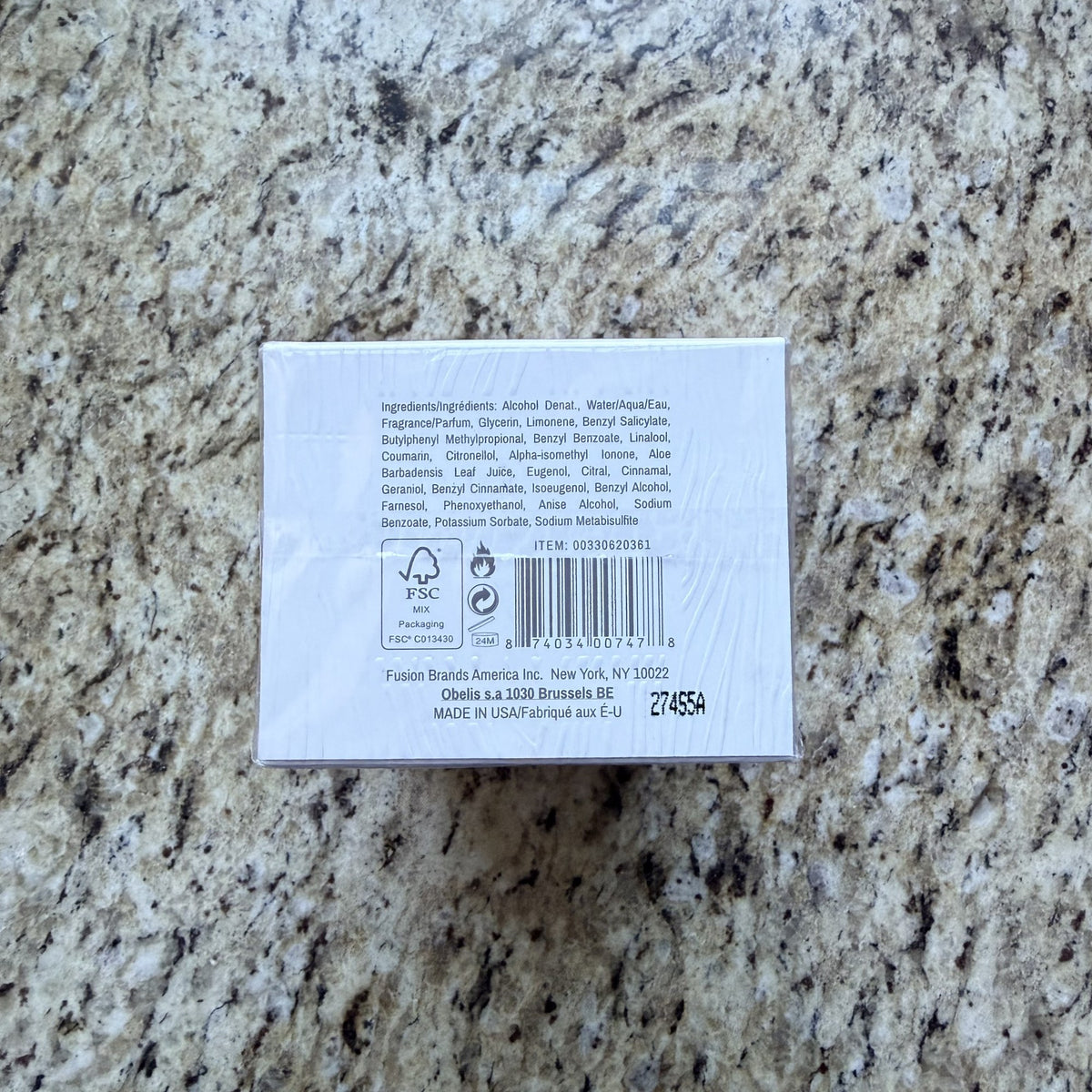 Velvet Flora box bottom with barcode