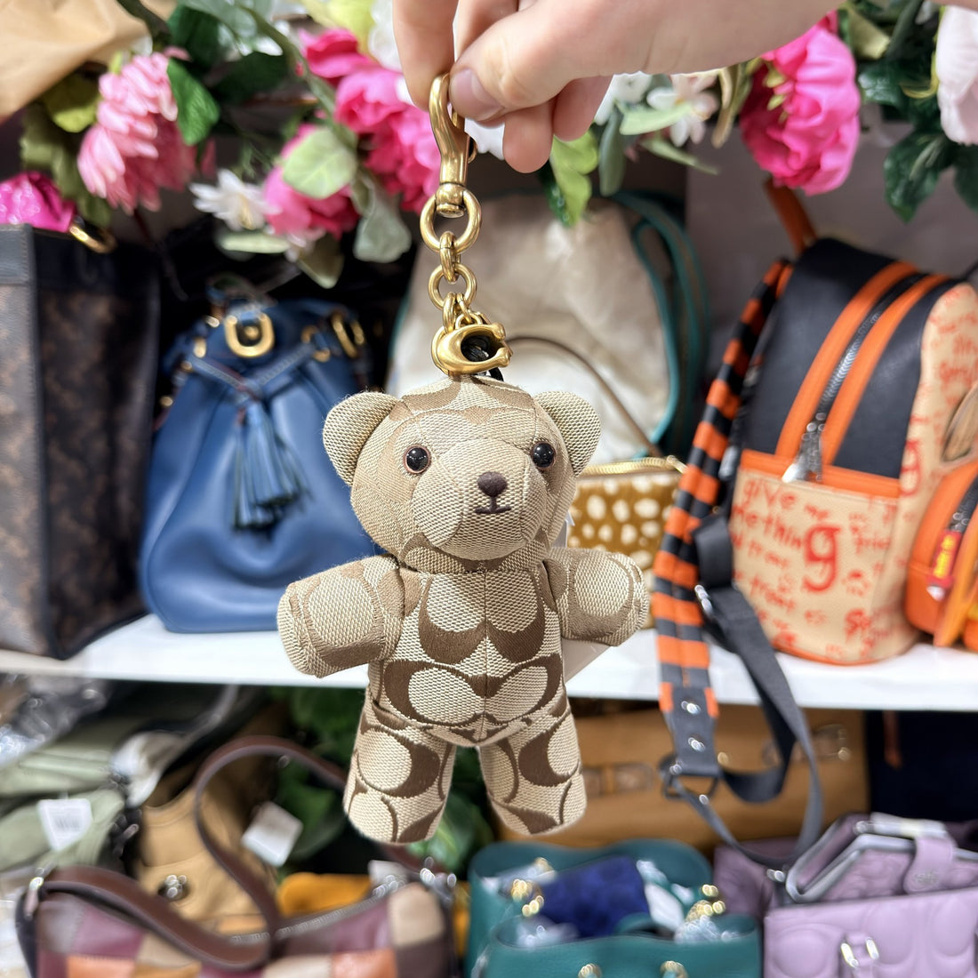 Coach Bear Bag Charm in Signature Jacquard CFU40