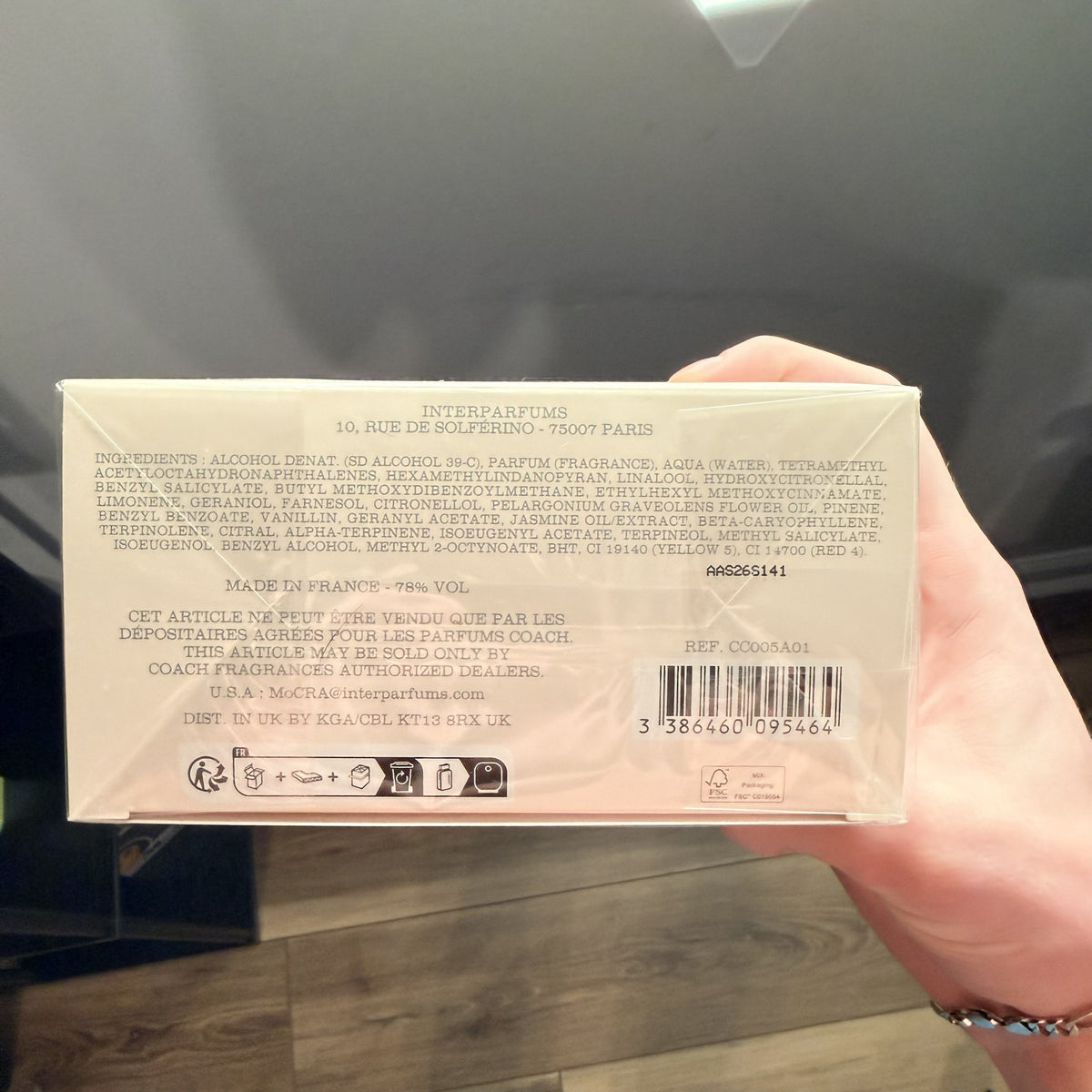 Coach Eau de Parfum box back with ingredients and barcode