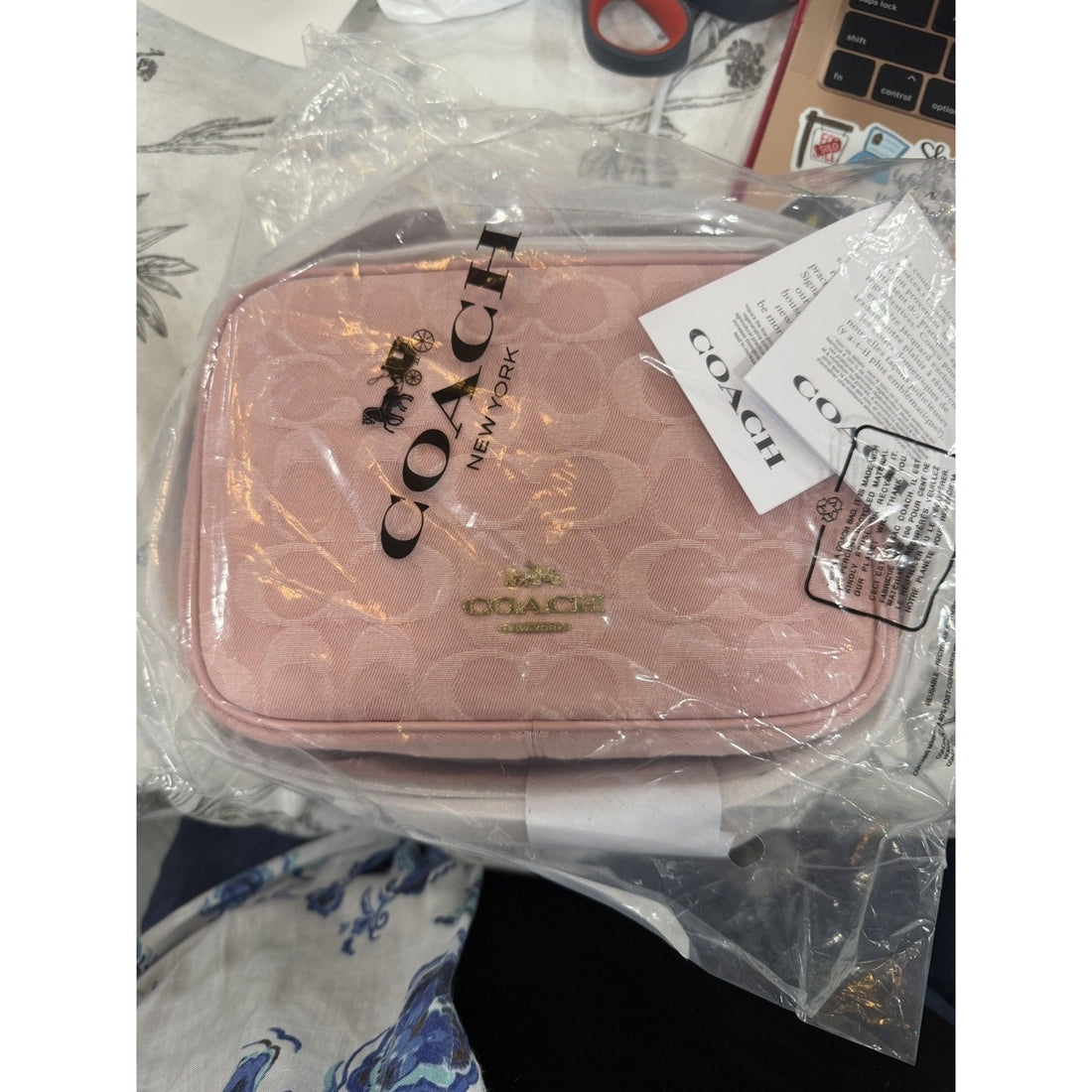 B2-009 NWT Coach CEN19 Mini Carey Crossbody Bag Signature Denim Pink