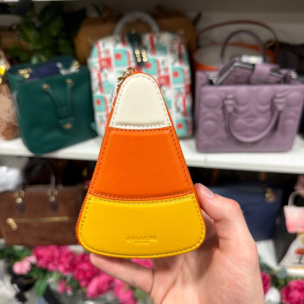 Coach Halloween Candy Corn Zip Coin Card Case 5736 back with Coach New York logo