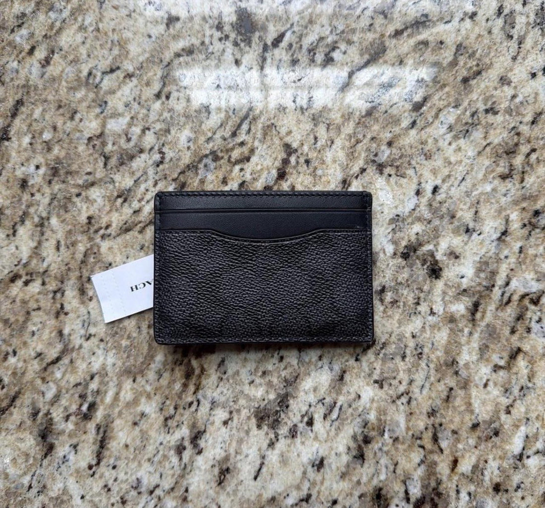 Coach CCF98 card case with money clip signature canvas charcoal black stock photo