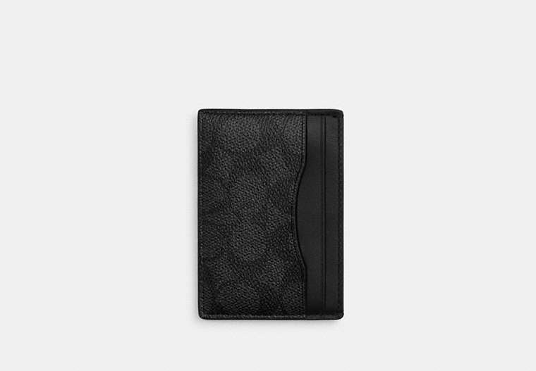 Coach CCF98 card case with money clip signature canvas charcoal black stock photo