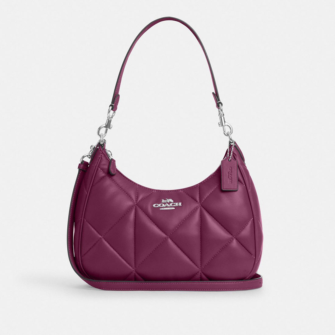 Coach Teri Hobo Bag With Puffy Diamond Quilting in Deep Berry - stock photo