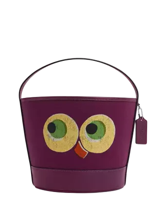 Coach Trick or Treat Bucket with Halloween Owl CCE03 Plum stock photo