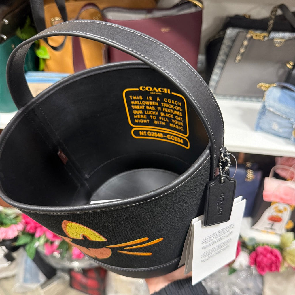 Actual Coach Halloween cat bucket interior and tags