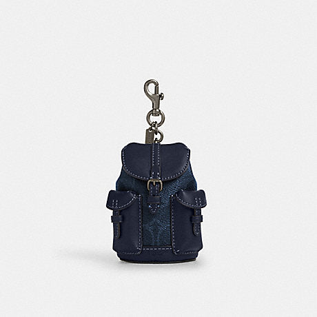 NWT Coach Warner Backpack Bag Charm Signature Canvas Denim Navy CBK66
