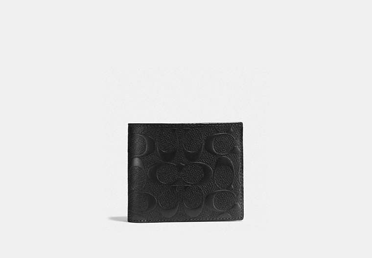 Coach CR957 3-in-1 wallet black signature leather stock photo
