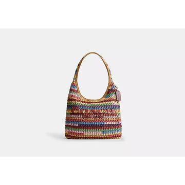 B3-011 NWT COACH Brooklyn 28 Multi Stripe Straw Shoulder Bag CDZ39