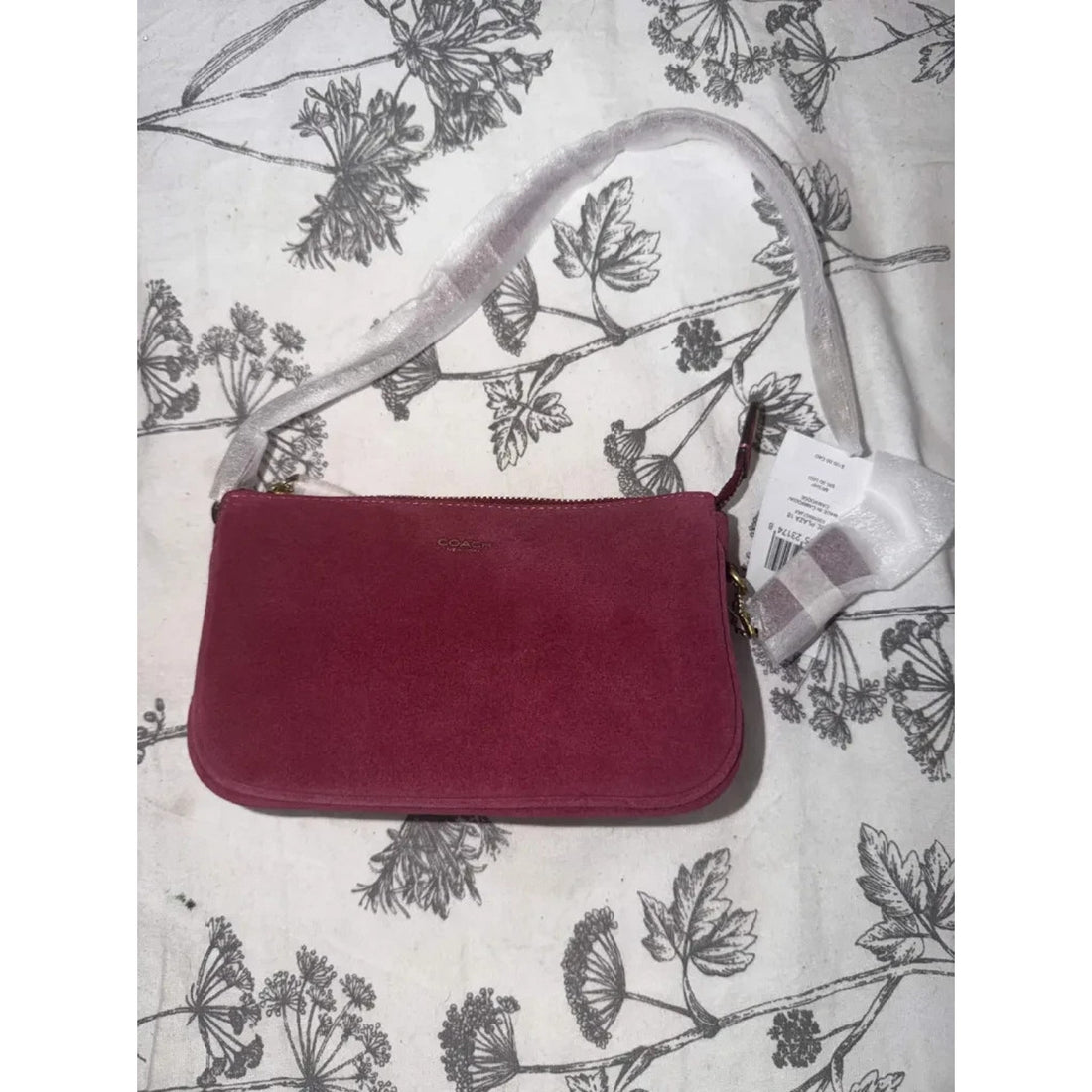B9-002 NWT Coach Suede Plaza Bag 18 Dark Fuchsia CER63