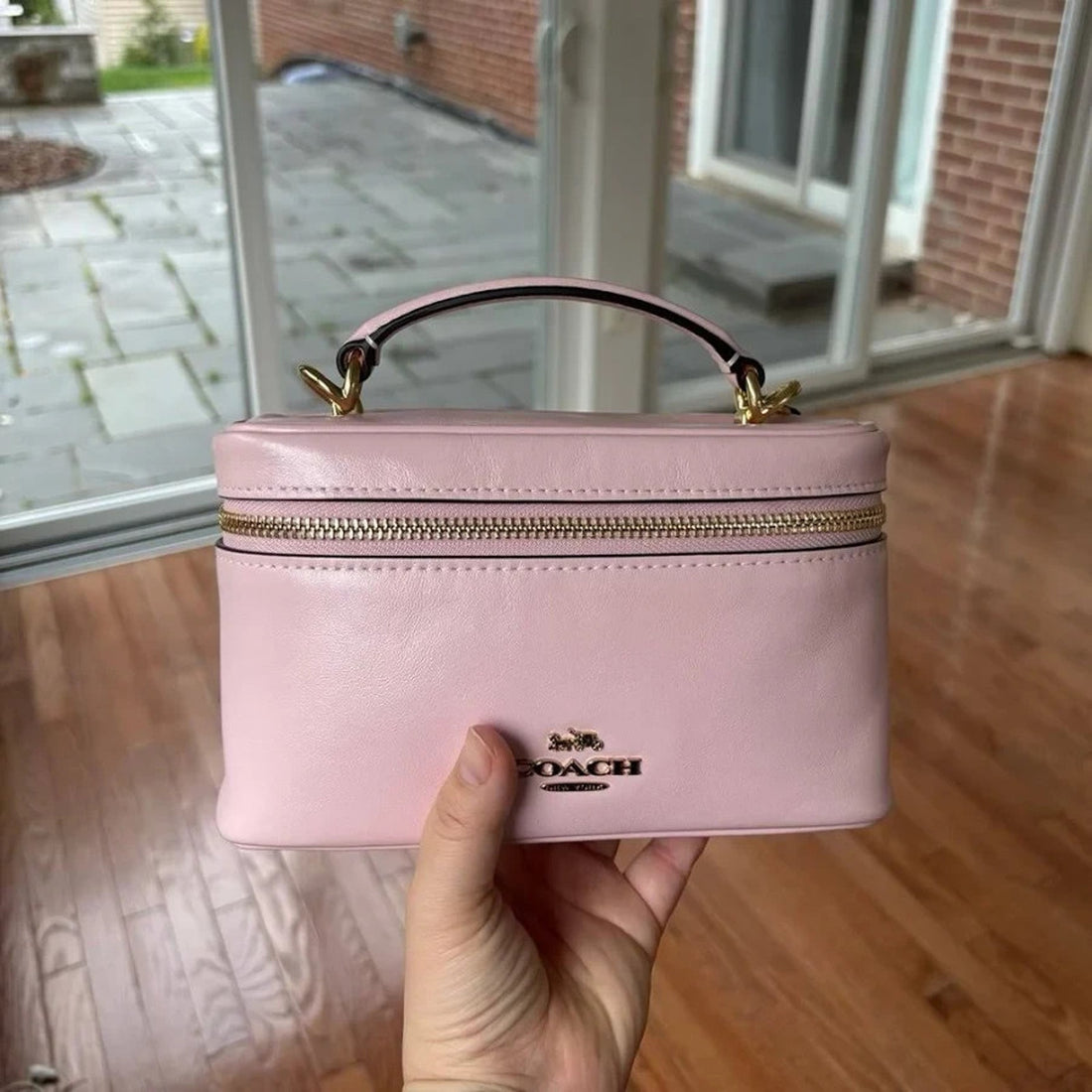 B4-011 Coach CEO24 Rainer Crossbody 18 Leather Vanity Bag in Gold/Soft Pink NWT