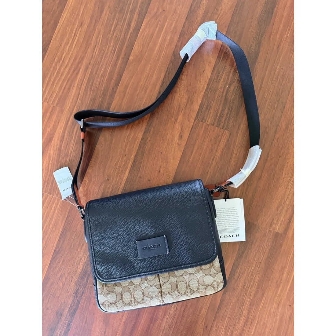 B4-012 NWT COACH Sprint Map Bag 25 Signature Jacquard CE534 Tan/Black