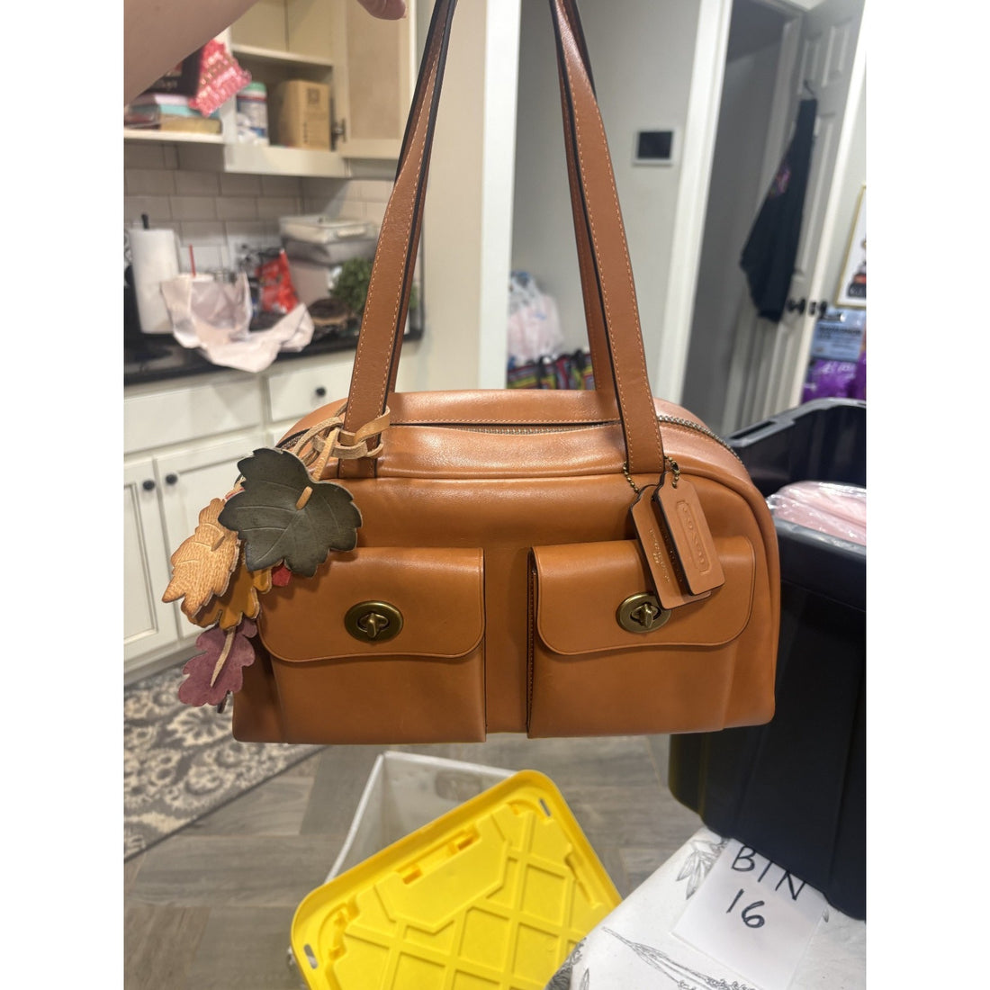 B16-013- Coach Twin Turn Lock-Toffee Leather
