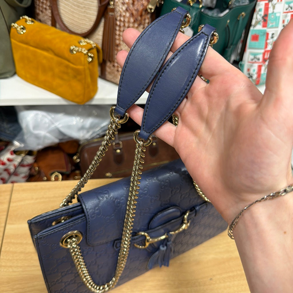 Gucci Emily leather shoulder pads and gold chain straps