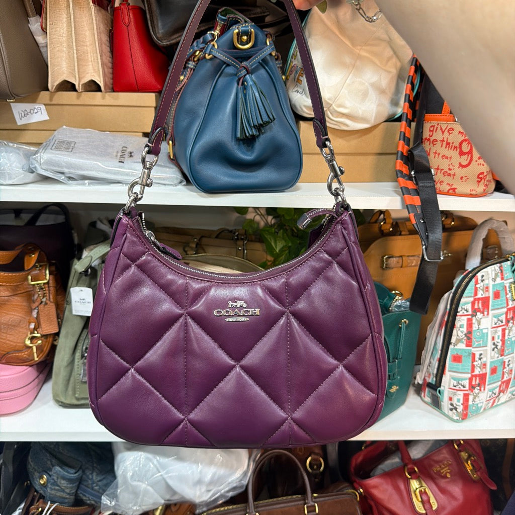 Coach Teri Hobo Deep Berry quilted leather - front with handle
