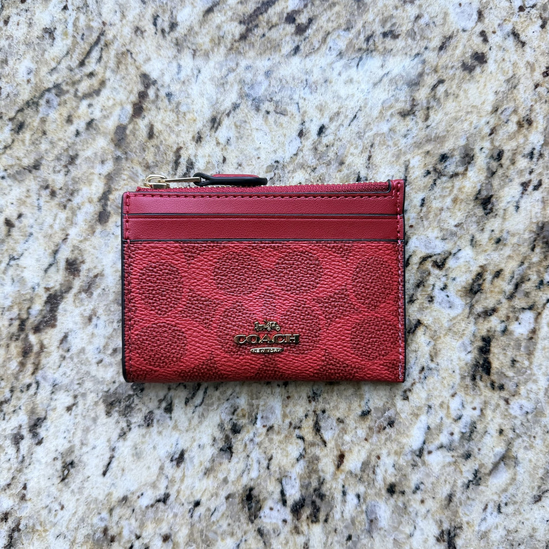 Coach CW870 Mini Skinny ID Case Signature Canvas Crimson stock photo