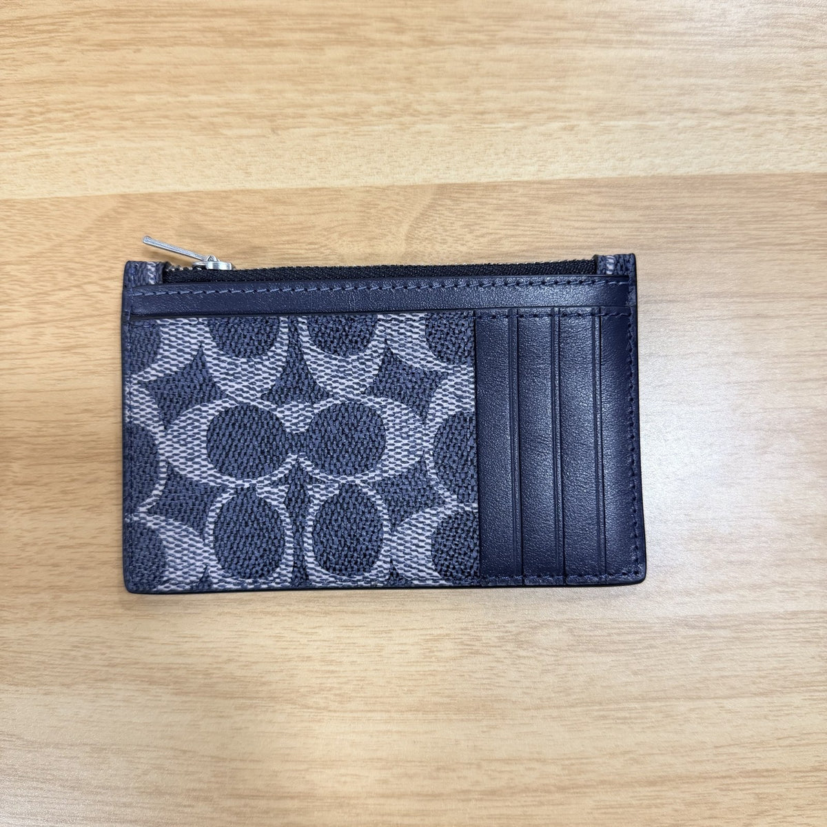 Coach zip card case signature canvas navy front