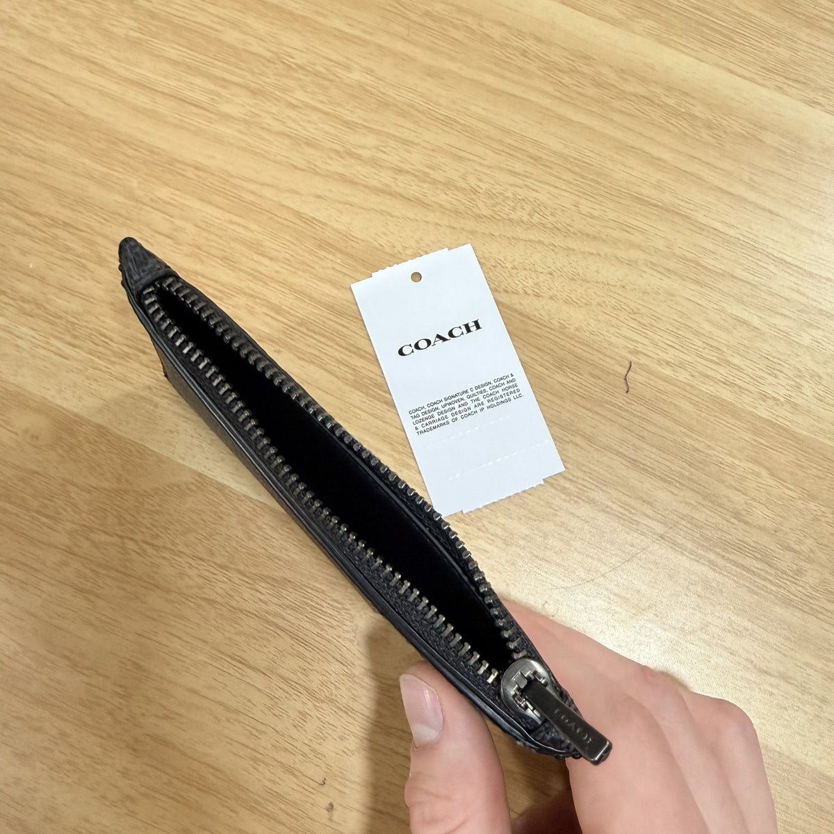 Coach zip card case charcoal open zipper with hangtag
