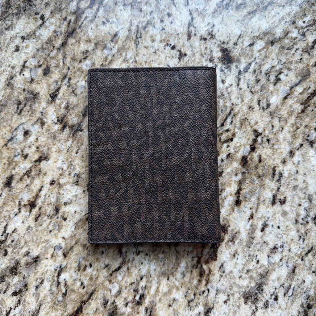 Michael Kors passport wallet open tan interior card slots and ID window