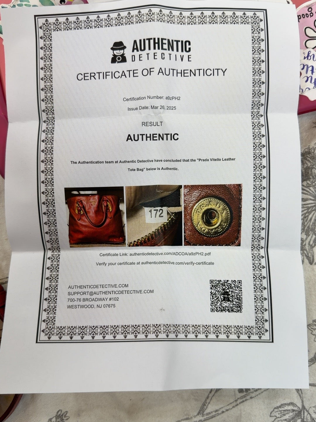 Authentic Detective certificate