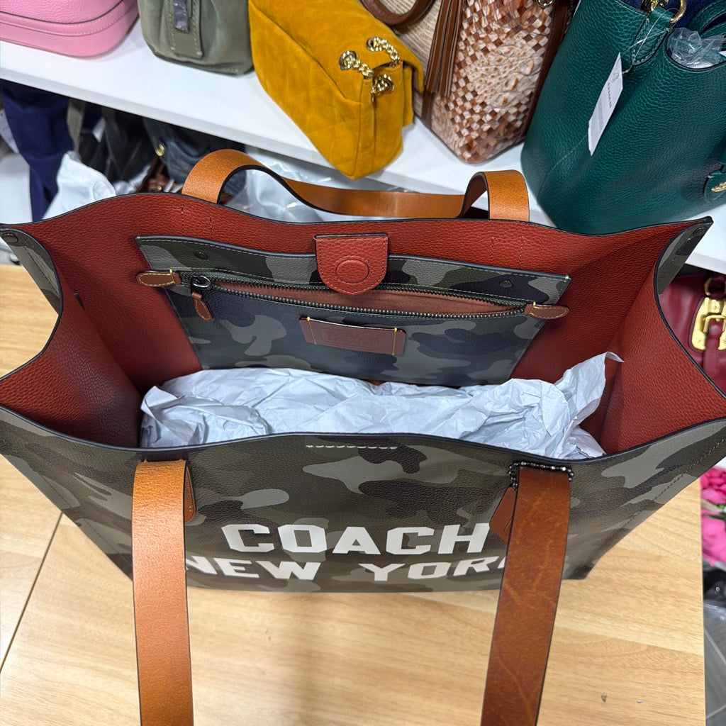 Coach Relay Tote leather interior with camo zip pocket